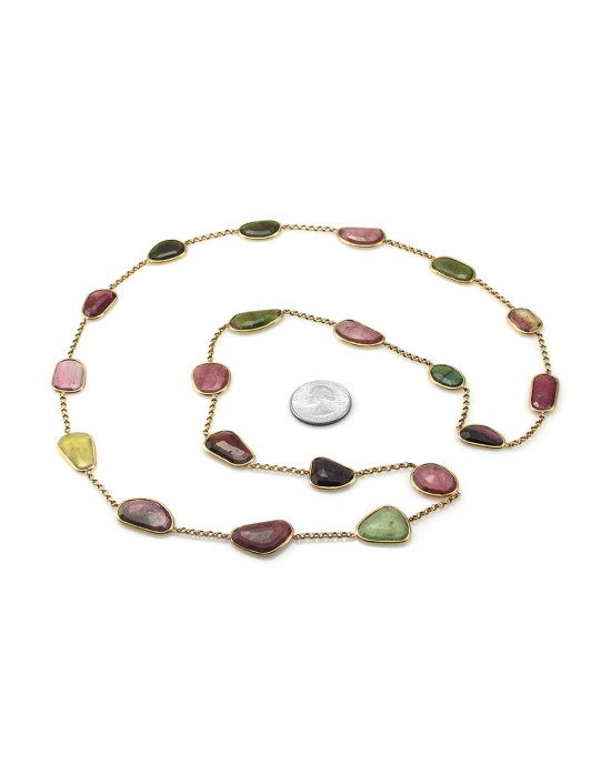 Tourmaline Slice Continuous Necklace in Gold